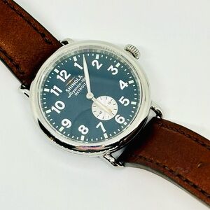 Shinola Classic Mens Watch The Runwell 41mm Blue Dial With Brown Leather Strap